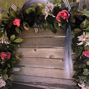 Halloween Floral Garland Pink Rose Garland Halloween Greenery Spider Feather Mantel Swag Halloween Door Decor Halloween Peony Table Decor
