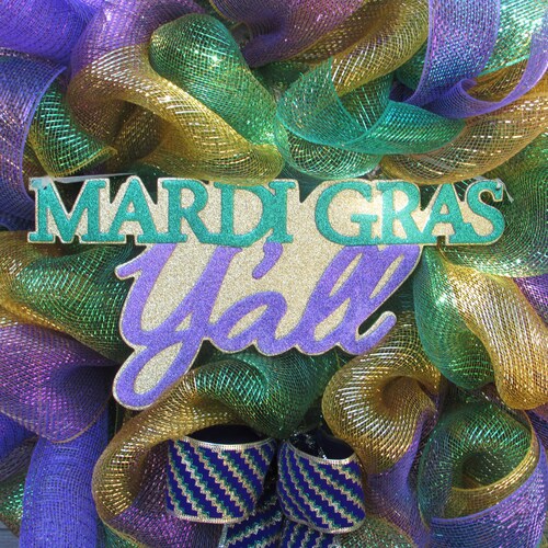 24" Mardi Gras Wreath Mardi Gras Y'all Wreath Mardi Gras Door Decor