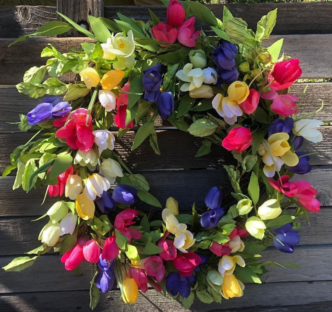 Tulip Wreath Tulip Door Decor Spring Tulip Wreath Easter Floral Door ...