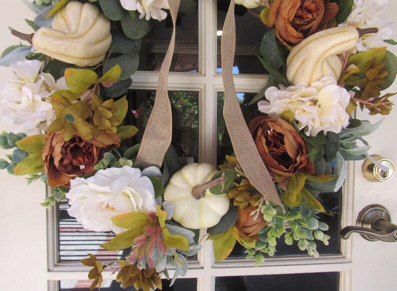 Fall Pumpkin Wreath Fall Gourd Wreath Fall Peony Door Decor Hydrangea Rose Wreath Thanksgiving White Pumpkin Wreath Fall Greenery Wreath bild 6