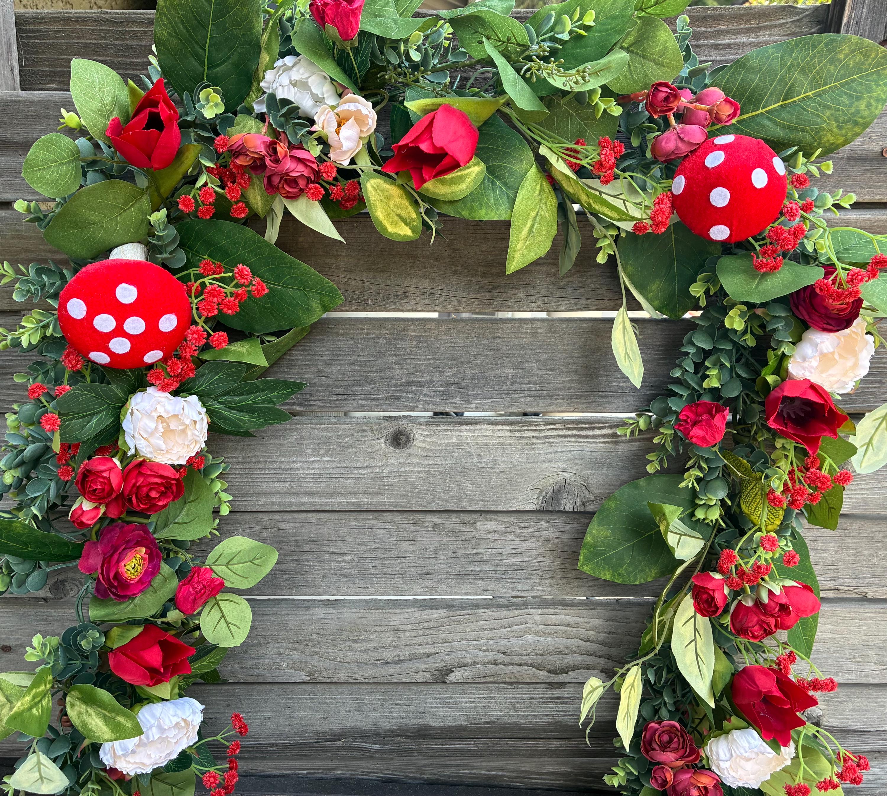Spring to Summer Garland Mushroom Door Decor Red Tulip Mantel Swag