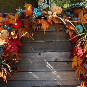 Thanksgiving Garland Thanksgiving Mantel Swag Fall Pumpkin Door Decor Fall Sunflower Table Garland Thanksgiving Centerpiece Blue Orange Swag