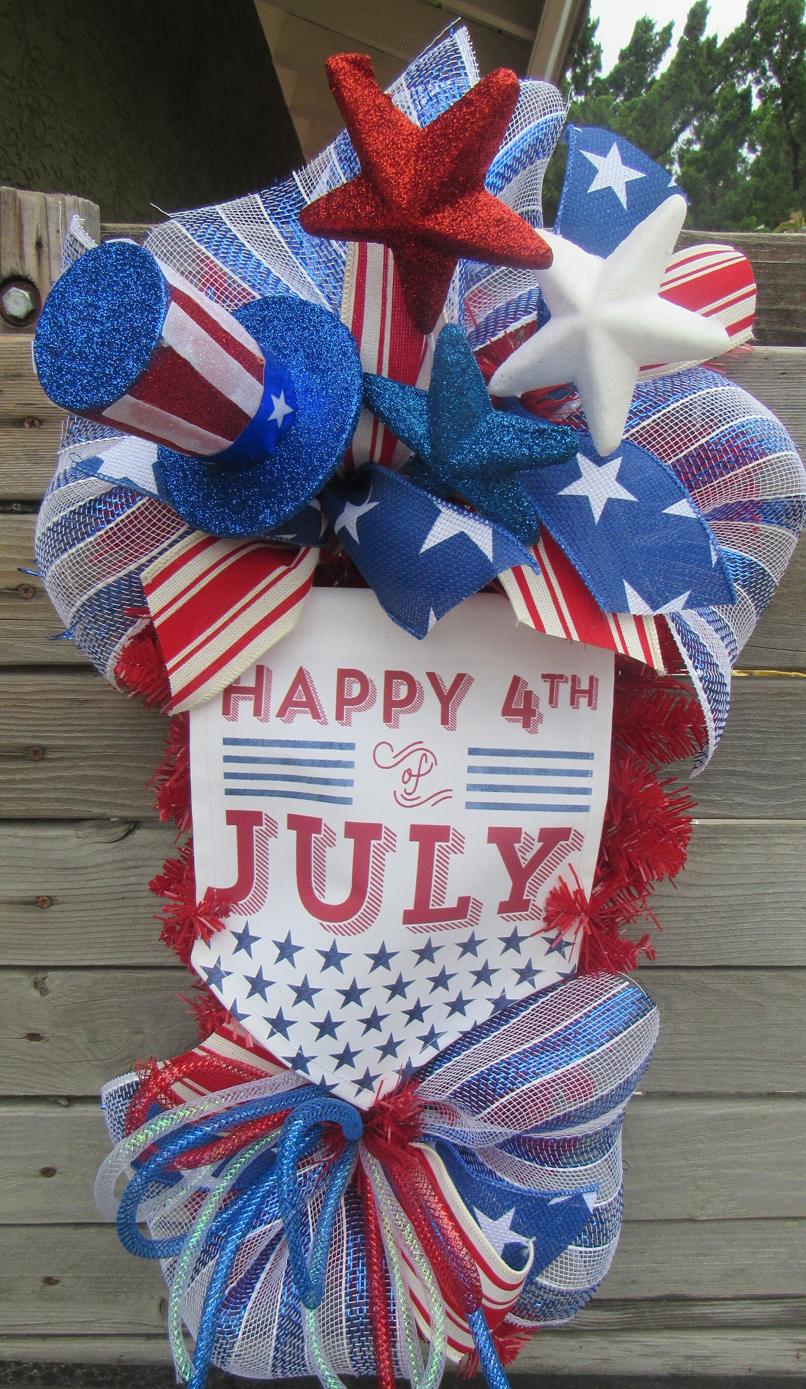 4th of July Wreath Happy 4th of July Door Decor Red White Blue Swag ...