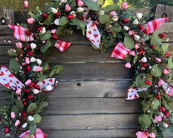 Valentine's Day Garland Valentine's Day Mantel Garland Valentines Table Decor Valentines Centerpiece Red Pink Heart Garland V-Day Eucalyptus