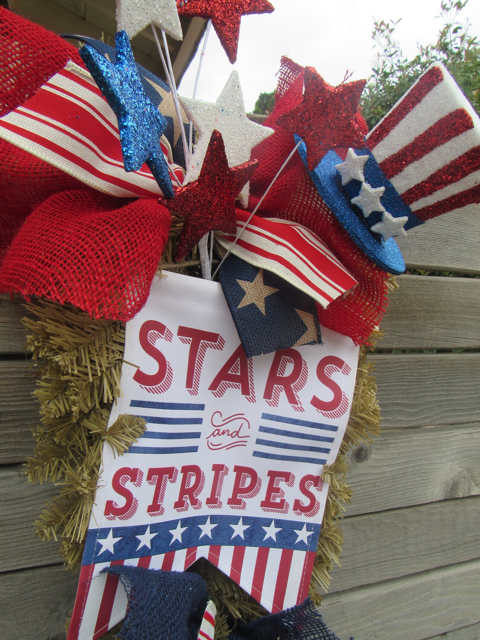 4th of July Wreath Stars and Stripes Door Decor Patriotic Swag Red ...