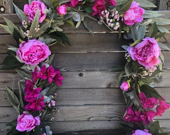 Spring Peony Garland Spring Bougainvillea Garland Pink Peony Table Decor Easter Mantel Swag Summer Bay Leaf Garland Year Round Peony Decor