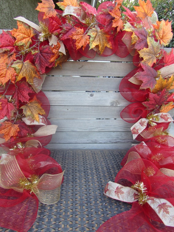 10' Fall Leaf Garland Fall Deco Mesh Door Decor Etsy
