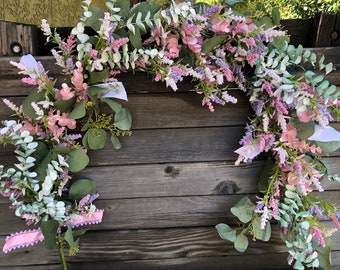 Spring Eucalyptus Garland Easter Lavender Garland Summer Floral Table Decor Pink Purple Floral Mantel Decor Lavender Eucalyptus Centerpiece