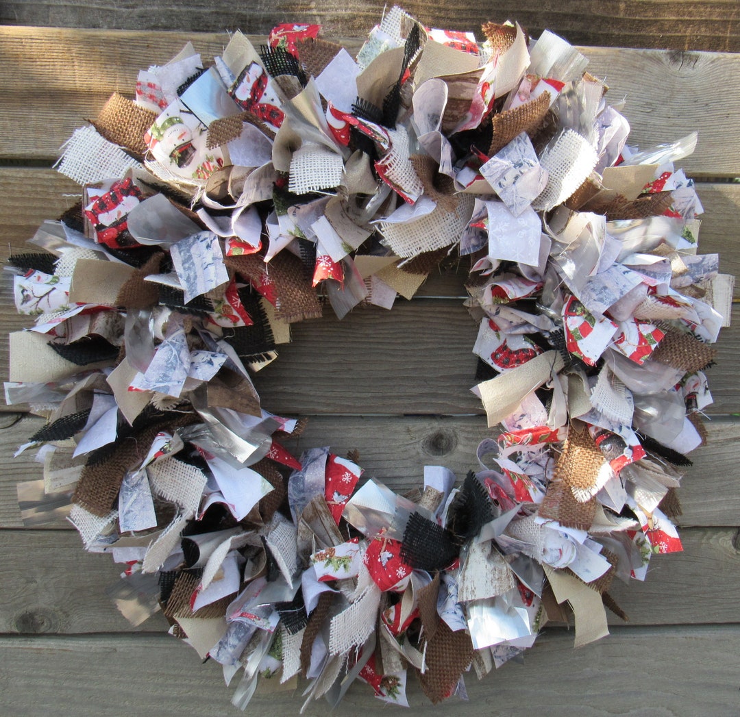 Winter Fabric Tie Wreath Snowman Fabric Rag Tie Door Decor Winter Trees ...
