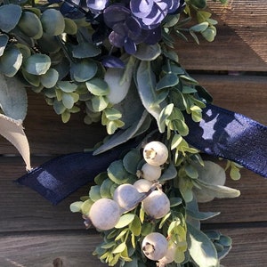 Christmas Garland Winter Door Decor Christmas Eucalyptus Crabapple Swag Blue White Table Decor Everyday Mantel Garland Holiday Mantel Decor image 9