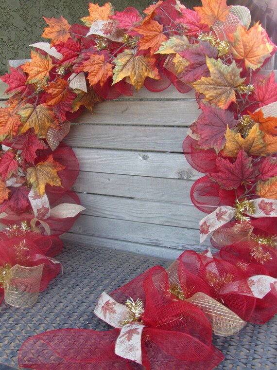 10' Fall Leaf Garland Fall Deco Mesh Door Decor Etsy