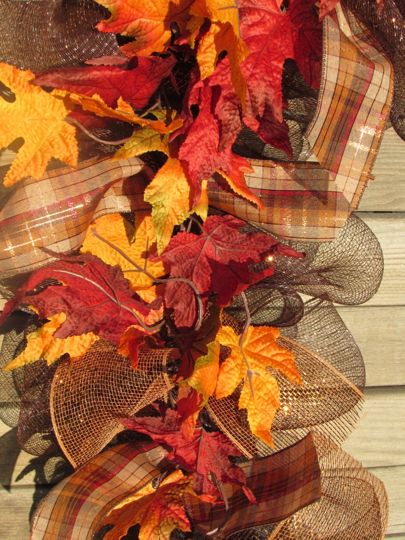 10' Fall Garland Fall Leaf Garland Fall Deco Mesh Garland Etsy