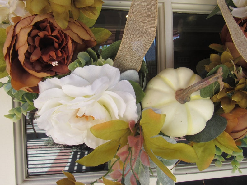 Fall Pumpkin Wreath Fall Gourd Wreath Fall Peony Door Decor Hydrangea Rose Wreath Thanksgiving White Pumpkin Wreath Fall Greenery Wreath bild 9