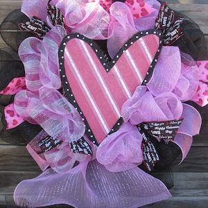 24&quot; Valentine&#39;s Day Wreath Valentine Wreath Deco Mesh Valentine Wreath Heart Deco Mesh Wreath Pink Black Wreath Love Wreath Heart Door Decor