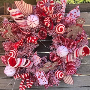 Christmas Wreath Christmas Candy Door Decor Candy Cane Wreath Gingerbread Door Decor Holiday Cookie Wreath Red White Peppermint Door Wreath