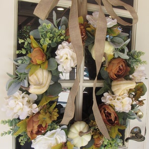 Fall Pumpkin Wreath Fall Gourd Wreath Fall Peony Door Decor Hydrangea Rose Wreath Thanksgiving White Pumpkin Wreath Fall Greenery Wreath bild 2