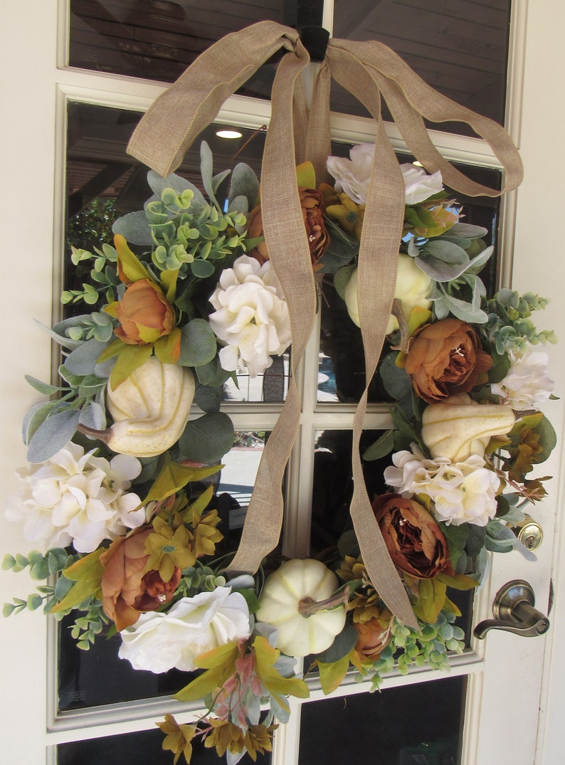 Fall Pumpkin Wreath Fall Gourd Wreath Fall Peony Door Decor Hydrangea Rose Wreath Thanksgiving White Pumpkin Wreath Fall Greenery Wreath bild 2