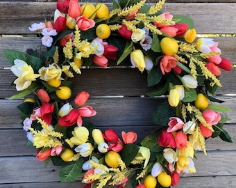 Lemon Wreath Tulip Wreath Summer Lemon Door Decor Summer Wreath Spring Lemon Wreath Summer Floral Door Decor Orange Yellow Citrus Wreath