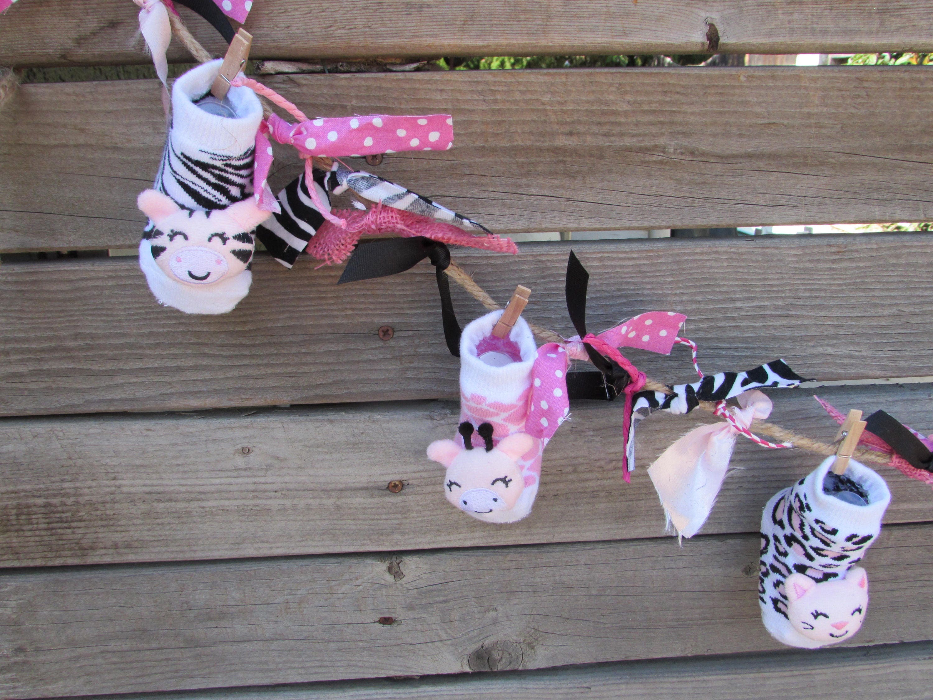 Baby Sock Garland, Pink Zebra Leopard Print, Nursery Decor