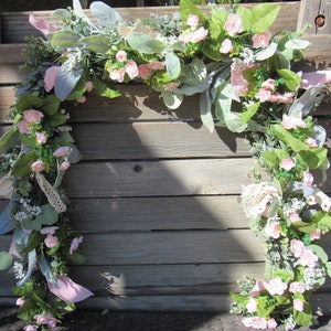 Spring Rose Garland Spring Greenery Spring Eucalyptus Pink Rose Door Decor Easter Lamb&#39;s Ear Garland Easter Mantel Swag