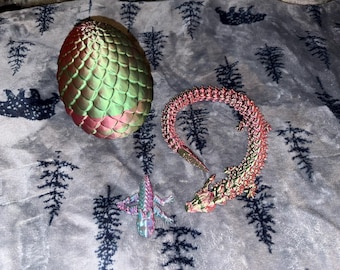 3D Printed Articulated Dragon with Magnetic Egg & Baby Dragon