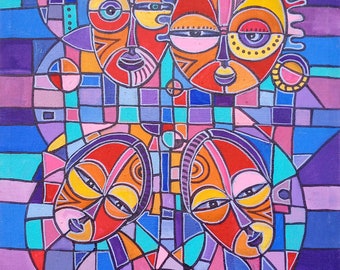 Family 3 - Original painting of a happy family in bright colors