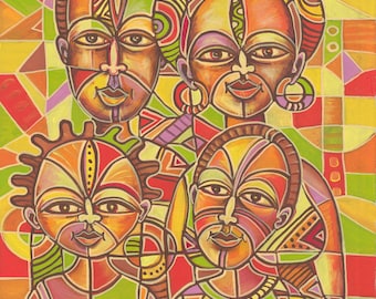 Family - Original African painting of a young family