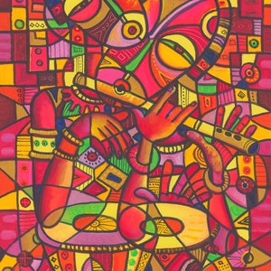 The Flutist V - Giclée art print from an African musician painting