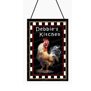 YOUR NAME ROOSTER Wooden Sign  - Choice of Three Different Designs - Size 5.5" x 11" - Hangs with Jute Rope