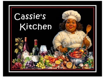 Whimsical Large Lady Chef MAGNETS (Your Name Choice) PERSONALIZED Kitchen Gift Decor - Asian, White, Afro American DESIGNS