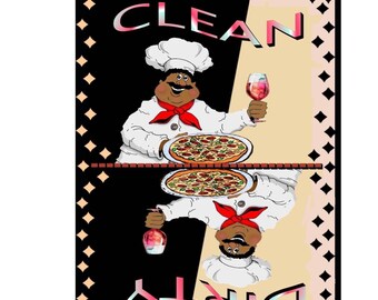Dishwasher Magnet LARGE 8" x 10.5" - African American or White Chef - Easy to See if Dishes are CLEAN or DIRTY