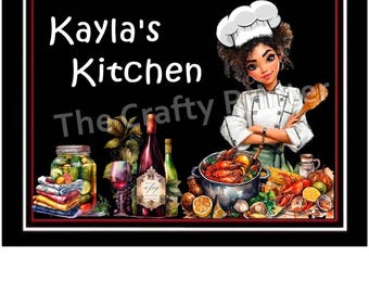 PERSONALIZED MAGNETS African American Lady Chef Decor - Size Small or Large - CUSTOM Made with Your Name Choice