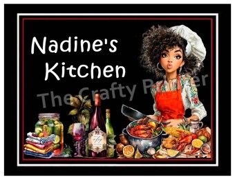 Personalized MAGNETS African American Lady CHEF Decor - CUSTOM Made with Your Name Choice