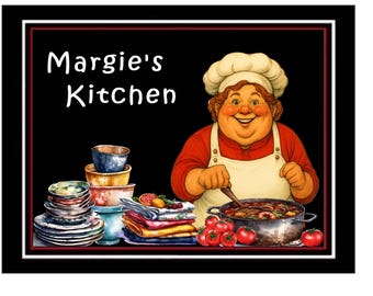 Whimsical Large Lady Chef MAGNETS (Your Name Choice) PERSONALIZED Kitchen Gift Decor - Asian, White, Afro American DESIGNS