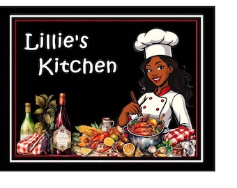 PERSONALIZED MAGNET Chef Decor - African American Lady Kitchen Magnet - Available in Four Different Sizes
