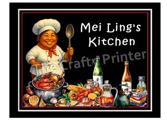 Whimsical Large Lady Chef MAGNETS (Your Name Choice) PERSONALIZED Kitchen Gift Decor - Asian, White, Afro American DESIGNS
