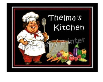 PERSONALIZED (YOUR NAME) Lady Chef Magnet - Size Small or Large - Chef/Fat Chef Decor