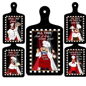 CHEF/FAT CHEF (Group 1) Cutting Board Wood Plaques * Choice of Six Different Chef Designs * Choice of Board Colors ... Black, Red, or White