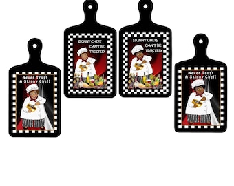 LADY CHEF Cutting Board-Wall Plaques - African American & White Lady Fat Chef Decor - Humorous Designs - Skinny Chefs Can't Be Trusted!