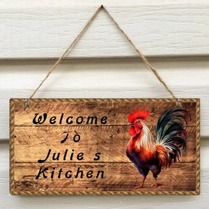 YOUR NAME ROOSTER Wooden Sign  - Choice of Three Different Designs - Size 5.5" x 11" - Hangs with Jute Rope