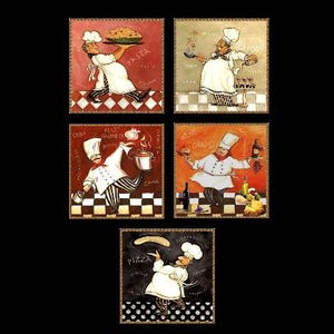 CHOICE of DESIGN - SIZE 8&quot; x 8&quot; - Fat Chef Wall Plaques - Sawtooth Hanger - Ready to Hang!