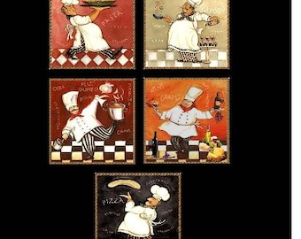 CHOICE of DESIGN - SIZE 5" x 5" - Fat Chef Wall Plaques - Sawtooth Hanger - Ready to Hang!