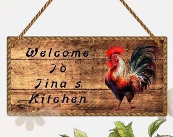 PERSONALIZED ROOSTER Wooden Sign - Size 5.5" x 11" - Your NAME Choice