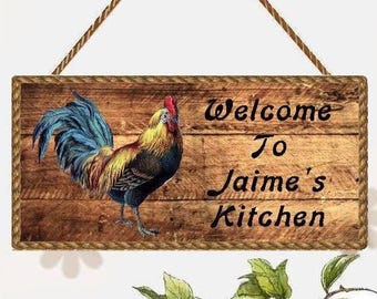 PERSONALIZED ROOSTER Wooden Sign - Size 5.5" x 11" - Your NAME Choice