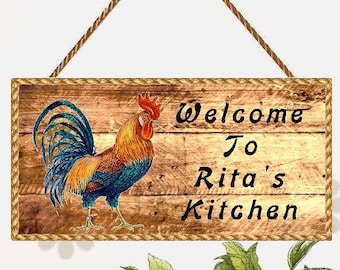 PERSONALIZED ROOSTER Wooden Sign - Size 5.5" x 11" - Your NAME Choice