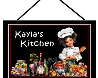 CUSTOM (Your Name) WALL SIGNS - Lots of Designs to Choose From - African American, Asian, White Lady Chef Plaques
