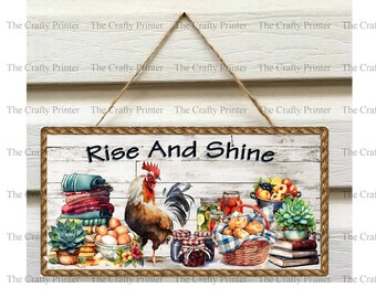 CHOICE of ROOSTER or PIG Decorator Signs - "Rise and Shine" - Size 5.5" x 11" - Jute Rope or Sawtooth Hanger