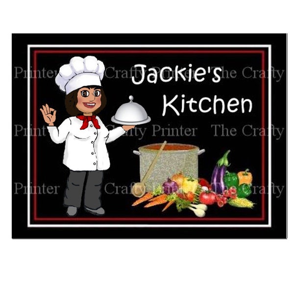 YOUR NAME MAGNET White Lady Chef & African American Lady Chef - Choice Personalized Name - Size 3 1/2" x 4 1/2" or Larger 4" x 6"  Free Ship