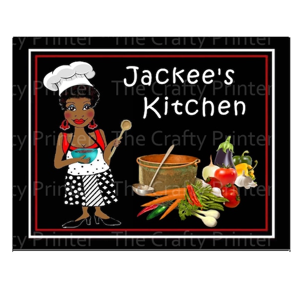 YOUR NAME MAGNET Female Lady Chef African American - Personalized Name - Size 3 1/2" x 4 1/2" or 4" x 6" -  Shipping is Free!