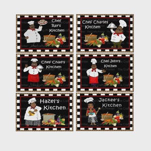 YOUR NAME SIX Designs African American Chef Wall Signs - Size 4&quot; x 6&quot; Wood Plaque with Black Hanging Cord Personalized with  Your Wording
